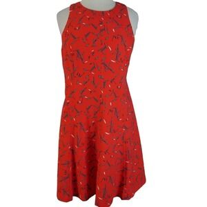 Banana Republic Orange Green Leaf Print Fit and Flare Dress Size 10 EUC